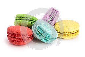 Colorful macaroons isolated on white background closeup