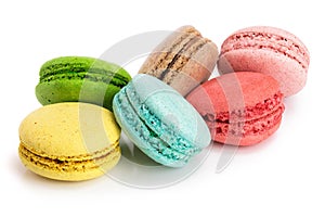 Colorful macaroons isolated on white background closeup