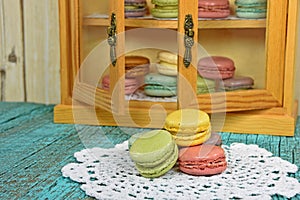Colorful macaroons with pantry