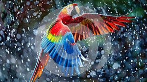 Colorful Macaw Parrot Flying Through the Air