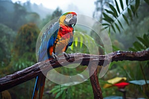 Colorful Macaw Perched in Jungle