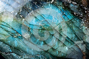 Colorful Macro Photo of an Illuminated Blue Labradorite Stone.