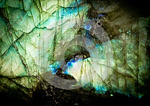 Colorful Macro Photo of an Illuminated Labradorite Stone.