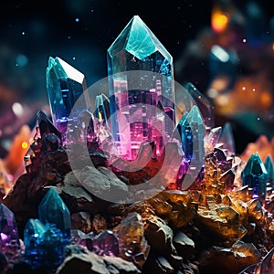 Colorful magic crystals on stone