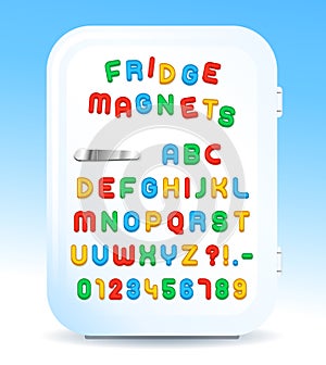 Colorful magnetic letters on refrigerator