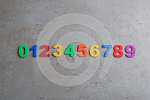 Colorful magnetic numbers on grey stone background