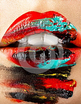 Colorful make-up lips close up. Art beauty image.