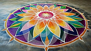 Colorful Mandala Drawn on a Concrete Surface