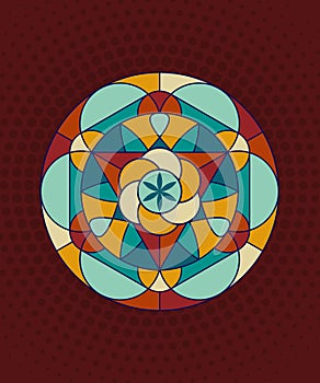 Colorful mandala on red background