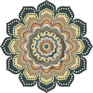 Colorful mandala in retro colors isolated on a transparent background