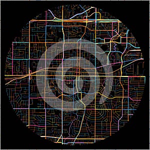 Colorful Map of Arlington, Texas with all major and minor roads