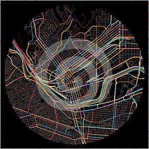 Colorful Map of ElPaso, Texas with all major and minor roads