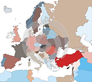 Colorful Map of European Countries