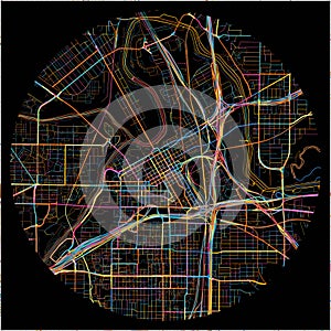 Colorful Map of FortWorth, Texas with all major and minor roads