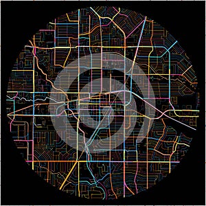 Colorful Map of Garland, Texas with all major and minor roads