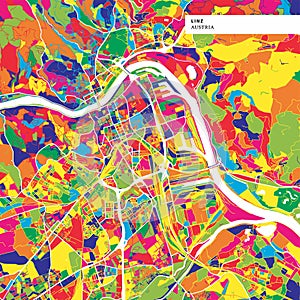 Colorful map of Linz, Austria