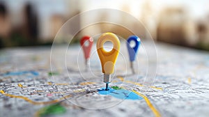 Colorful Map Pins Marking Locations on Detailed Map