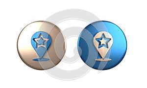 Colorful Map pointer with star icon isolated on white background. Star favorite pin map icon. Map markers. Circle button