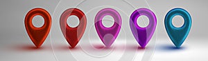 Colorful map pointers set isolated on white background. Location icons concept. GPS 3d Pointer big set. Vector 3d