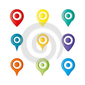 Colorful mapping pin, drop pin, pin, location pin on white background. Vector Illustration