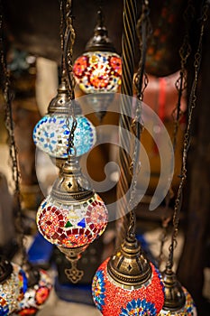Colorful marble arabic lamp on display