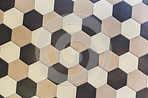 Colorful marble hexagon tiles. Beige and brown