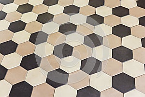 Colorful marble hexagon tiles. Beige and brown