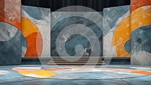 Colorful Marble Texture Decorated Stage.