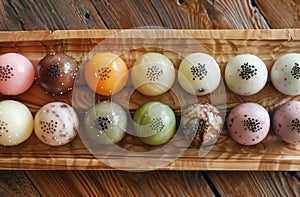 Colorful Marbled Easter Eggs on Wooden Background