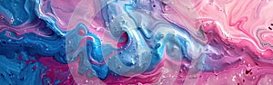 Colorful Marbled Waves: Abstract Acrylic Oil Paint Ink Texture in Bold Pink and Blue Swirls for Background or Banner