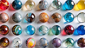 Colorful Marbles Collection: Playful Patterns on Light Blue Surface