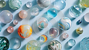 Colorful Marbles Collection: Playful Patterns on Light Blue Surface