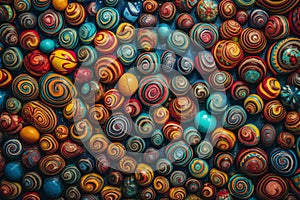 Colorful Marbles. A vibrant assortment of marbles on exhibit.