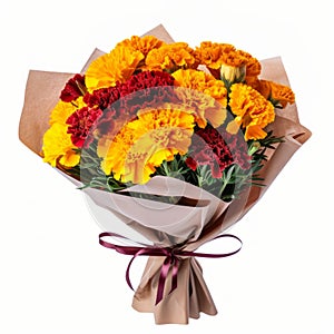 Colorful Marigold Bouquet Wrapped In Paper For A Vibrant Gift