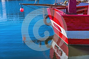 Red Boat Waterfront Reflection Inner Harbor Honfluer France