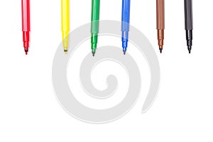 Colorful marker pen set on isolated background with clipping path. Vivid highlighter and blank space for your design or montage