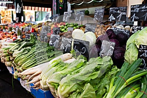 Colorful market stall with boxes with vegetables and fruit in Budapest