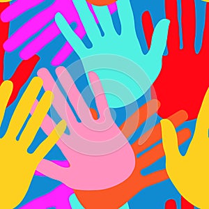 Colorful marks of hands seamless festival pattern