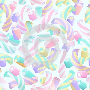 Colorful marshmallows seamless pattern in flat style.