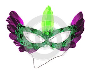Colorful mask with feathers isolated on white