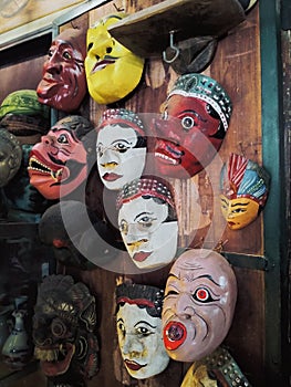 Colorful masks in an antique market