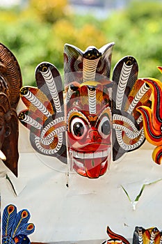 Colorful masks on display in a roadside shop in Sri Lanka