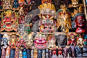 Colorful Masks at Shop in Kathmandu, Nepal
