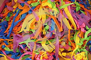 colorful mass of brightly multi colored paper streamers