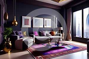 Colorful and matured living room generated by Ai