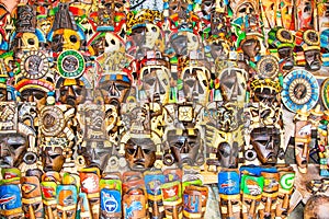 Colorful Mayan handcraft masks , Mexico.