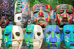 Colorful Mayan masks indian culture in Jungle