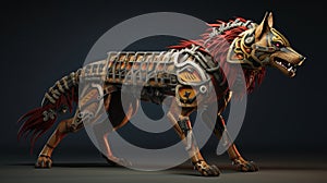 Colorful Mechanical Wolf: A 3d Rendering Inspired By Gerard Sekoto And Byzantine Art photo