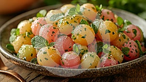Colorful Melon Salad on Plate