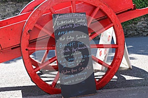 Colorful menu on a chalk board, Ireland.